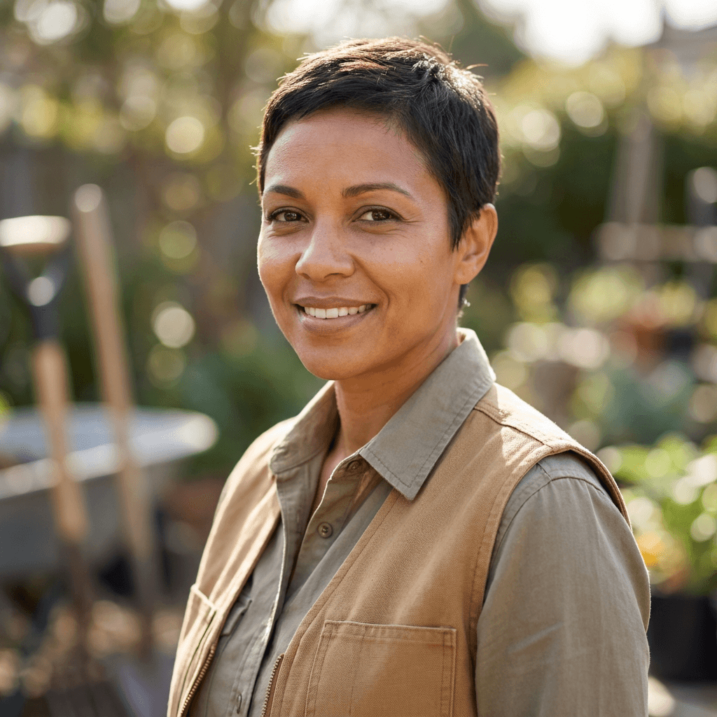 Marie-Claude B. souriante dans sa cuisine