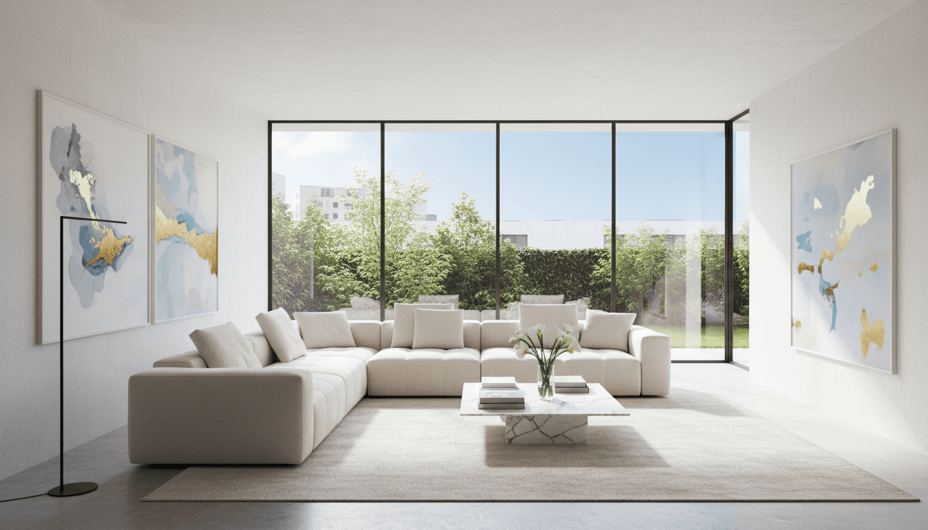 Salon moderne et lumineux, propre et bien rangé