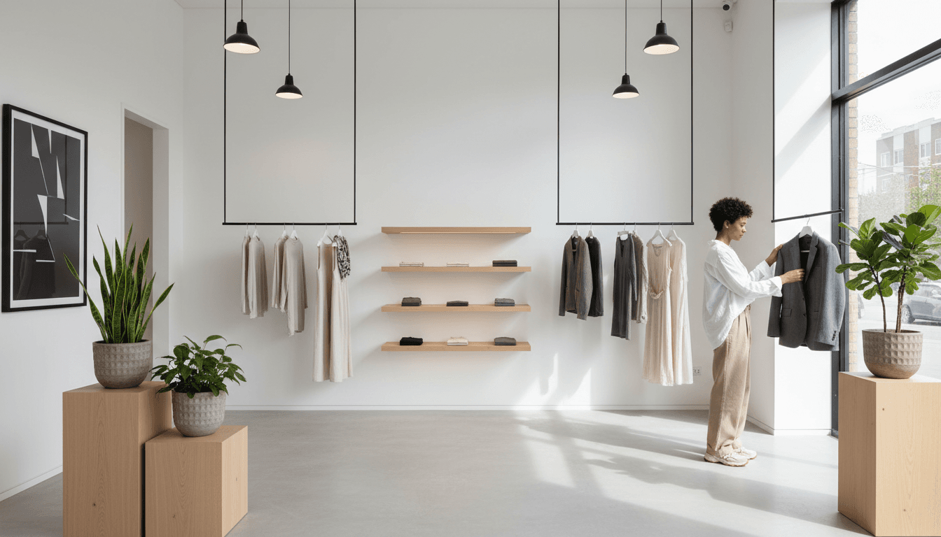 Boutique avec planchers polis et vitrines impeccables